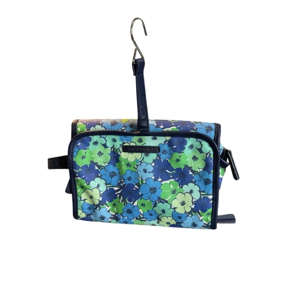 Tahari Floral Hanging Toiletry Bag Blue Green Travel Organizer Makeup Case